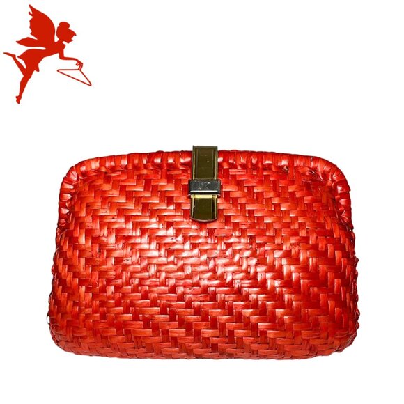 VINTAGE JAEGER cherry red lacquer woven clutch - Picture 1 of 8